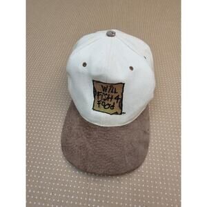 Vintage KC Hat Cap Beige Brown Snap Back Mens 'Will Fish 4 Food' 90s